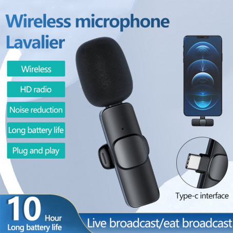 Microphone Lavalier Sans Fil Usb C, Clip Sans Fil Sur Microphone Afh K8  Stable Pour Téléphone[